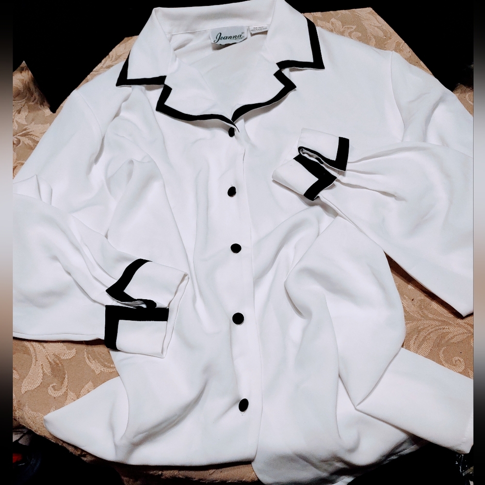 🐇🖤 🐇 Sophisticated Vintage French Cuff Contrast Career Blouse Top - XL - Picture 6 of 16